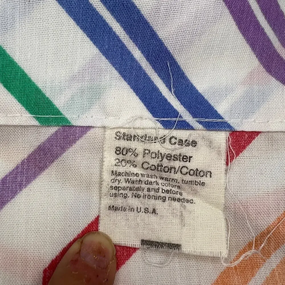 Vintage Rainbow Stripe Flat Bedsheet & Pillowcase Full Size Textile Supply